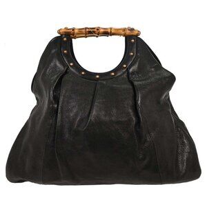 Gucci Black Bamboo Leather Hobo Handbag